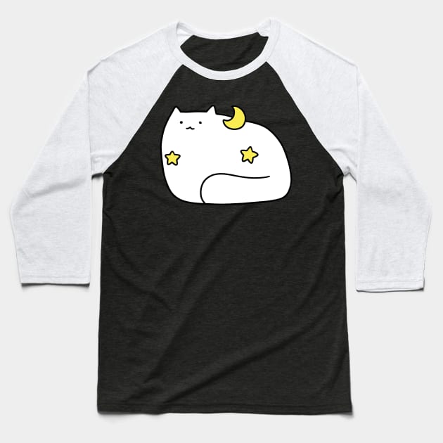 Stars and Moon White cat Baseball T-Shirt by saradaboru